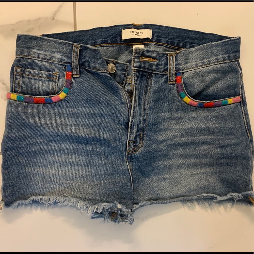 Forever 21 embroidered jean shorts